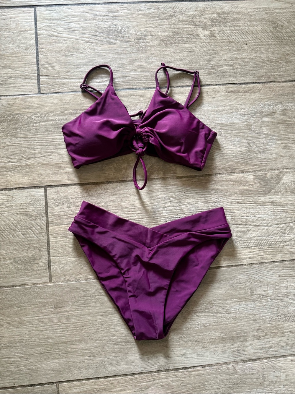 Plum Knot Front Bikini Set - Deep Purple Two-Piece